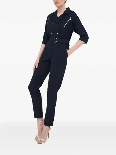 Morgan Double-breasted Belted Jumpsuit In Blue
