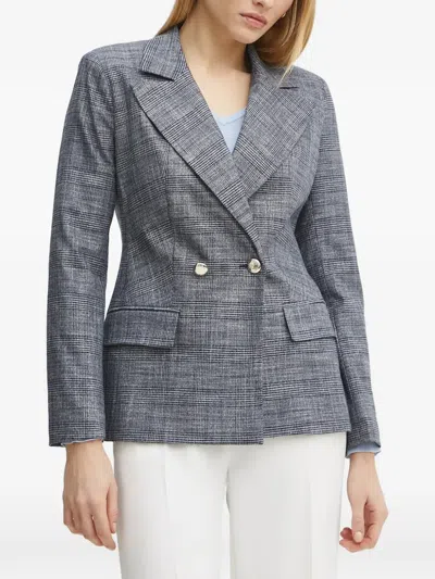 Morgan Double-breasted Check Blazer In Blue