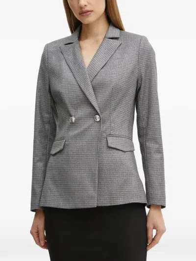 Morgan Double-breasted Check Blazer In Gray