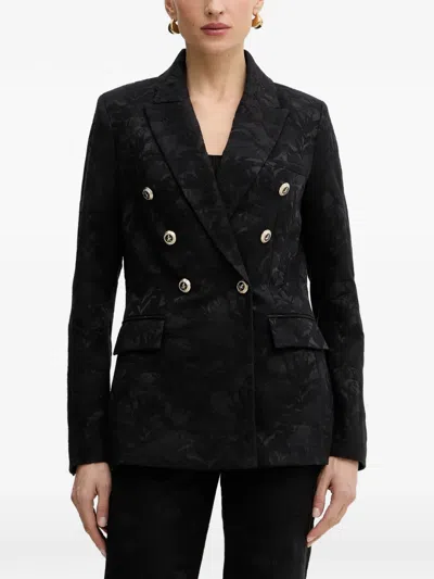 Morgan Double-breasted Patterned Blazer In Black