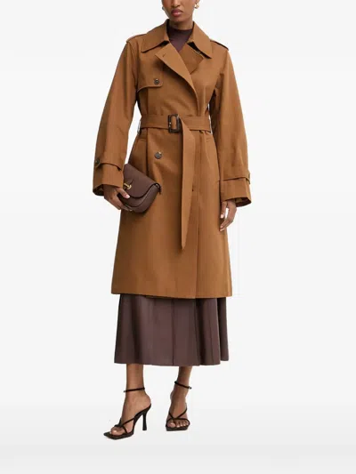 Morgan Double-breasted Belted Trench Coat In Brown