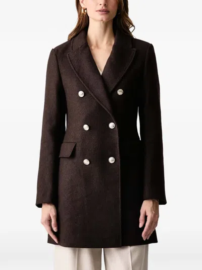 Morgan Double-breasted Embossed-button Coat In Brown