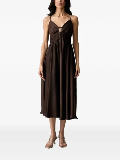 Morgan Embellished Gathered Midi Dress In Brown
