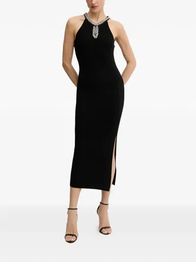 Morgan Embellished Ribbed Maxi Dress In Black