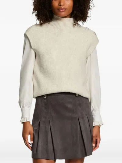 Morgan Embellished Sleeveless High-neck Sweater In Neutral