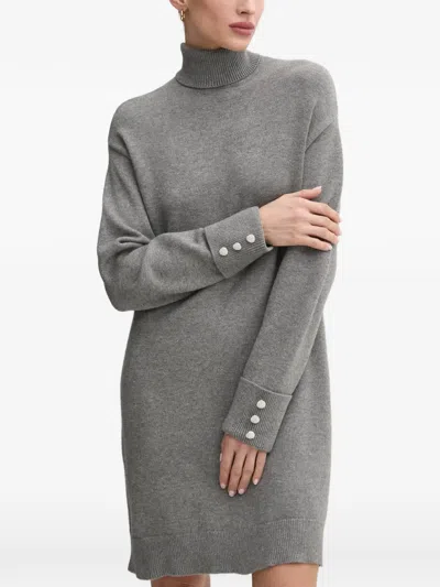 Morgan Embellished-cuff Roll-neck Mini Dress In Gray