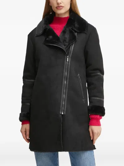 Morgan Faux-fur Trim Coat In Black
