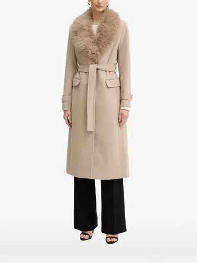 Morgan Faux-fur Collar Belted Coat In White