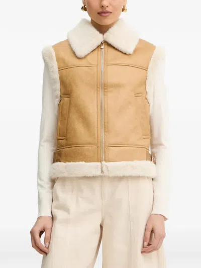 Morgan Faux-fur Trim Gilet In Brown