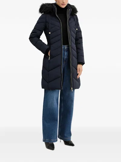 Morgan Faux-fur Trim Quilted Jacket In Blue