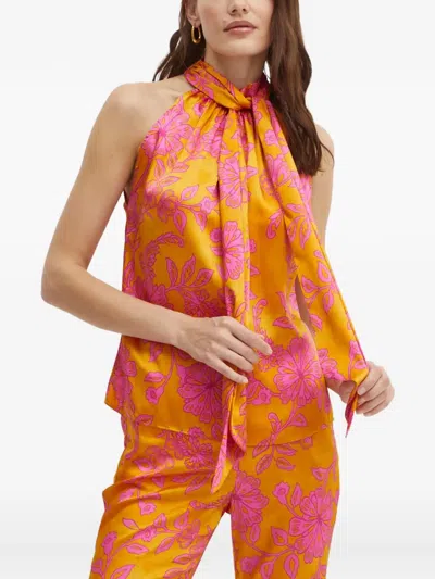 Morgan Floral Halterneck Top In Orange