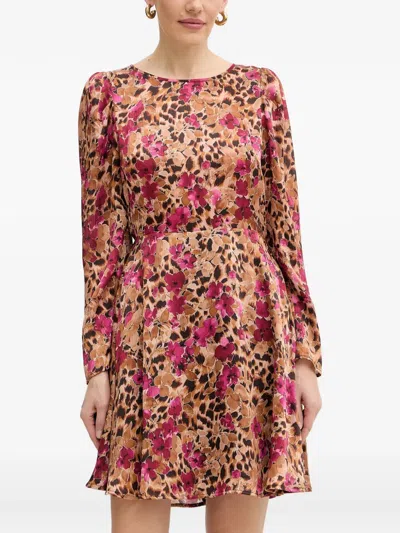 Morgan Floral Long Sleeve Mini Dress In Neutral