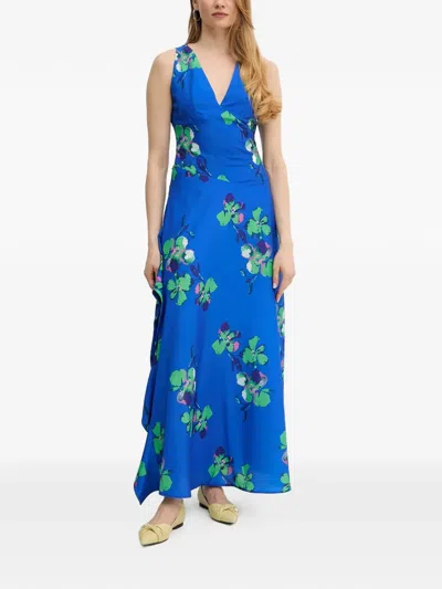 Morgan Floral V-neck Maxi Dress In Blue