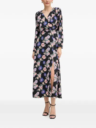 Morgan Floral V-neck Midi Dress In Blue