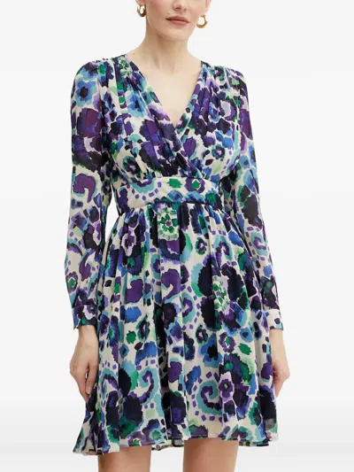 Morgan Floral V-neck Mini Dress In Purple