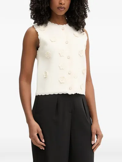 Morgan Floral-appliqué Lace-trim Cardigan In White