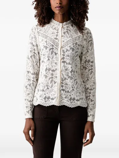 Morgan Floral-lace High-neck Shirt In Neutral