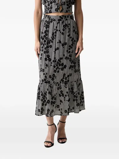 Morgan Floral-print Gingham Midi Skirt In Multi