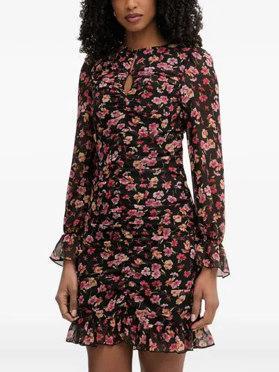 Morgan Floral-print Ruched Mini Dress In Animal Print