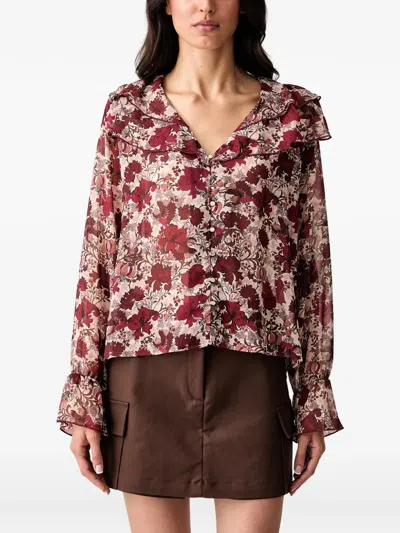 Morgan Floral-print Ruffled Blouse In Red