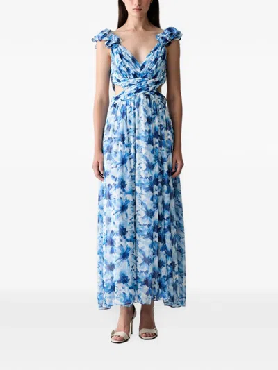 Morgan Floral-print Ruffled Maxi Dress In Blue