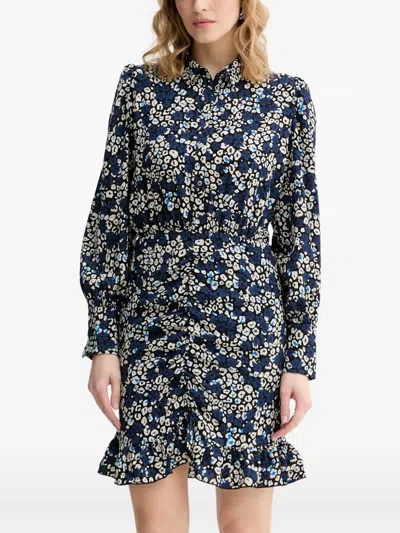 Morgan Floral-print Ruffled Mini Dress In Blue