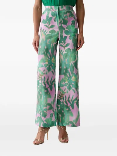 Morgan Floral-print Trousers In Green