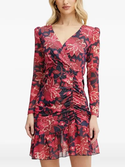 Morgan Floral-print V-neck Mini Dress In Red