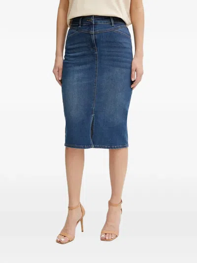 Morgan Front-slit Denim Midi Skirt In Blue