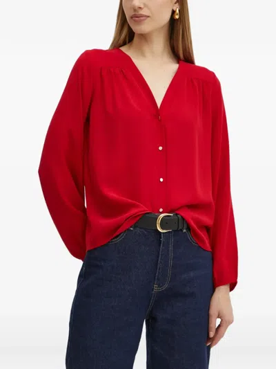 Morgan Gathered V-neck Blouse In Red