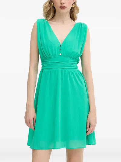 Morgan Gathered V-neck Mini Dress In Green
