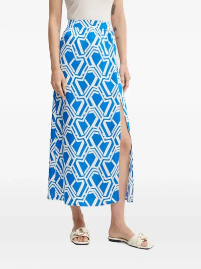 Morgan Geometric-pattern Midi Skirt In Blue