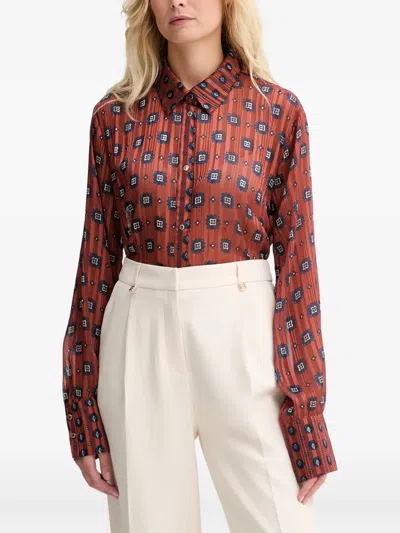 Morgan Geometric-print Sheer Shirt In Pink
