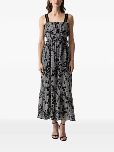 Morgan Gingham Floral-print Maxi Dress In Black