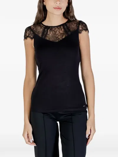 Morgan Giulia Lace-trim Cap-sleeve Blouse In Black