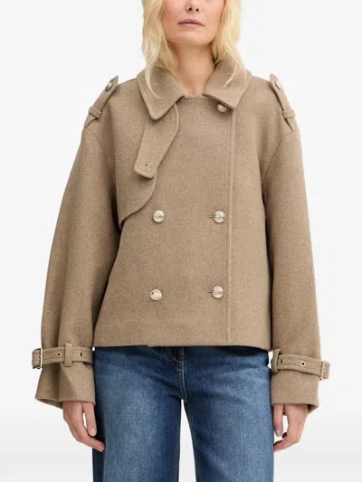 Morgan Goyam Double-breasted Buckled-cuff Coat In Neutral