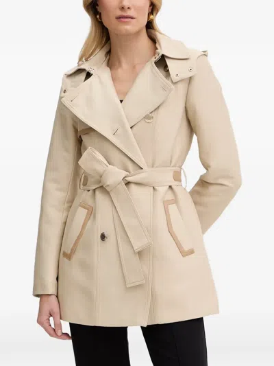Morgan Gsamir Belted Hooded Trench Coat In Neutral