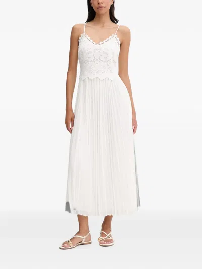 Morgan Guipure Lace Pleated Midi Dress In White