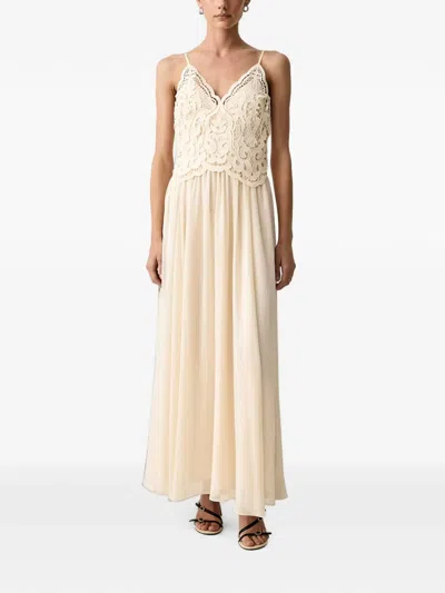 Morgan Guipure Lace-panelled Maxi Dress In Neutral