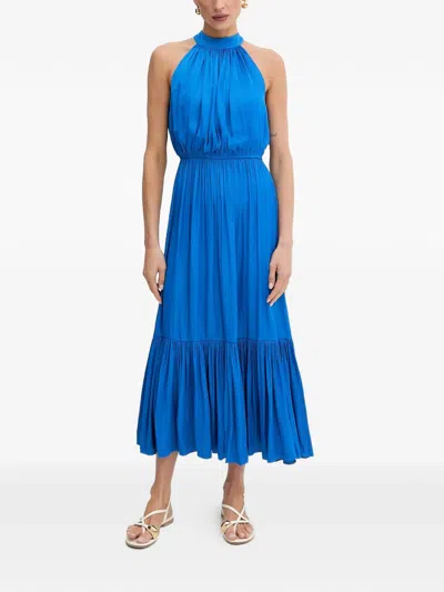 Morgan Halter-neck Ruffled Midi Dress In Blue