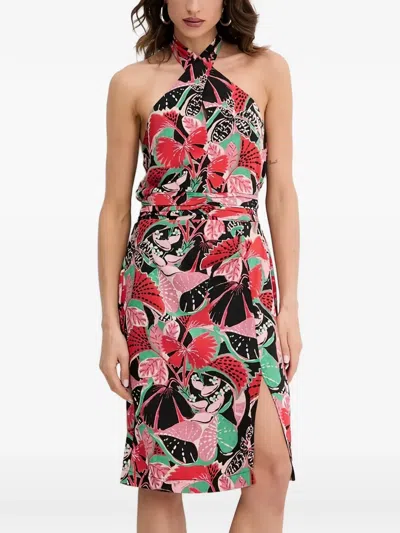 Morgan Halterneck Floral-print Midi Dress In Black