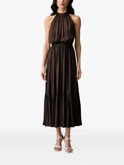 Morgan Halterneck Pleated Maxi Dress In Red