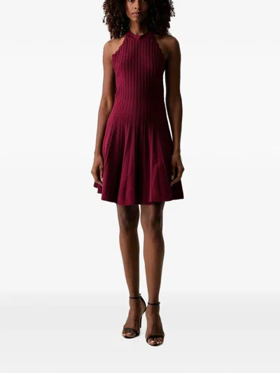 Morgan Halterneck Ribbed Mini Dress In Burgundy