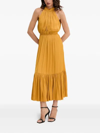 Morgan Halterneck Tiered Midi Dress In Yellow
