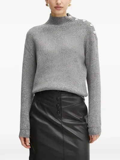 Morgan Heart-button Roll-neck Sweater In Grey
