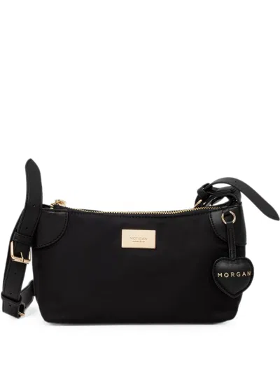 Morgan Heart-charm Logo-plaque Shoulder Bag In Black