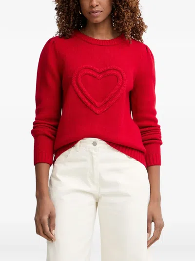 Morgan Heart-motif Puff-sleeve Sweater In Red