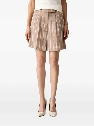 Morgan High-waisted Striped Shorts In Brown