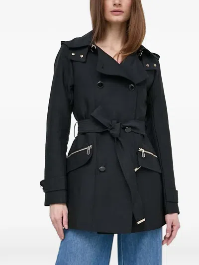Morgan Hooded Belted Coat In Black