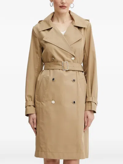 Morgan Hooded Belted Coat In Brown